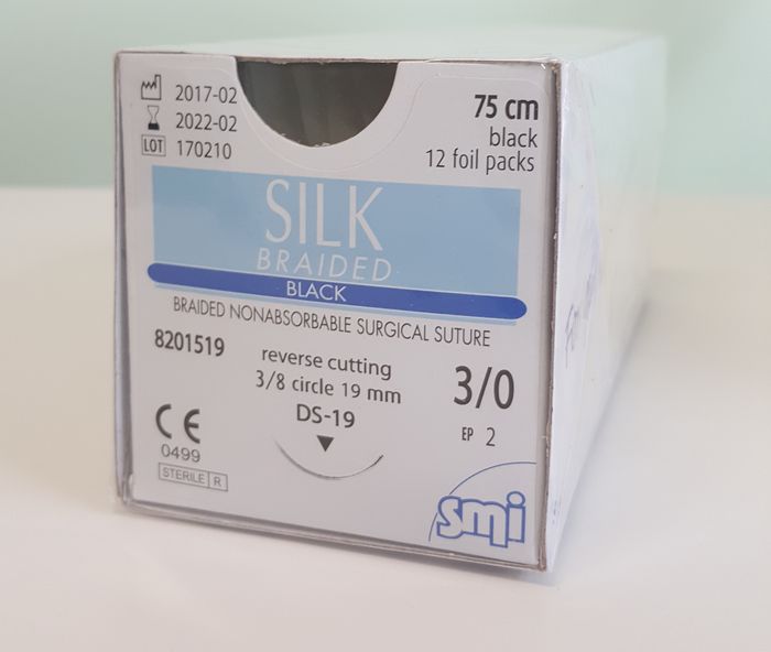 Suture seta ds 19mm. 3/0 conf. 12pz.