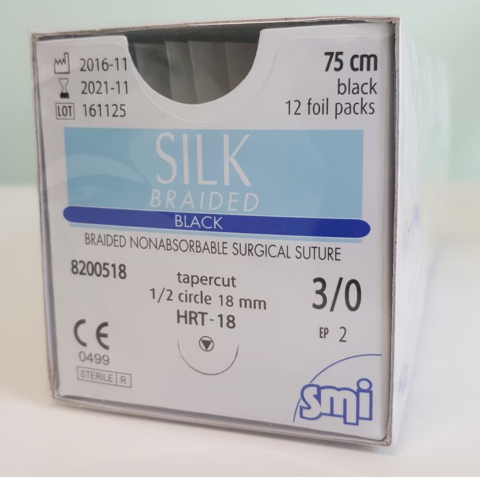 Suture seta hrt 18mm. 3/0 conf. 12pz.